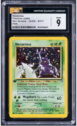 2000 Pokemon Heracross 6 1st Edition Neo Genesis CGC 9 - Image 1