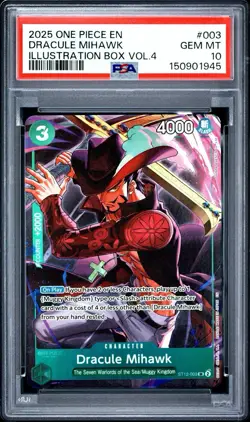 2025 ONE PIECE PROMOS 003 DRACULE MIHAWK ILLUSTRATION BOX VOL.4 PSA 10 GEM MINT - Image 1