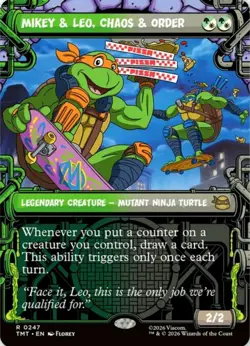 X 1 Mikey & Leo, Chaos & Order (Borderless) TMT 247 MTG Magic The Gathering - Image 1