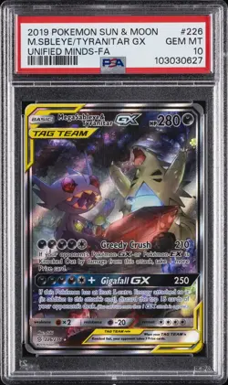 POKEMON SUN & MOON UNIFIED MINDS FULL ART/MEGA SABLEYE & TYRANITAR GX PSA 10 - Image 1