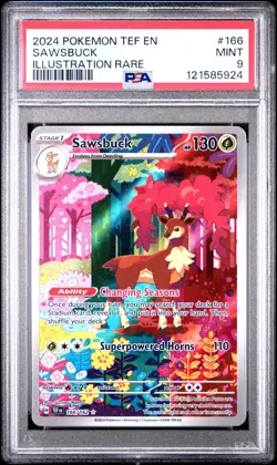 2024 POKEMON TEF EN-TEMPORAL FORCES 166 SAWSBUCK ILLUSTRATION RARE PSA 9 - Image 1