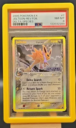 PSA 8 NM/MT 2005 Pokemon EX Delta Species Stamped #7 Jolteon Reverse Holo - Image 1