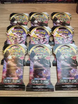 Pokemon TCG Sword and Shield Rebel Clash - 9 Booster Packs Factory Sealed 820650806827 - Image 1