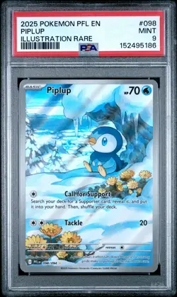2025 POKEMON PFL EN-PHANTASMAL FLAMES ILLUSTRATION RARE #098 PIPLUP PSA 9 - Image 1