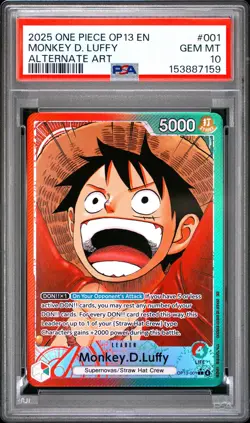 2025 ONE PIECE OP13-CARRYING ON HIS WILL ALTERNATE ART MONKEY D. LUFFY PSA 10 - Image 1