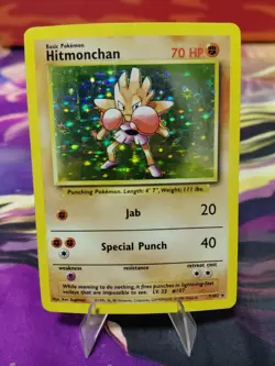 Pokemon TCG Hitmonchan Base Set Holo Unlimited Rare Card 7/102 HEAVY PLAY BEND! - Image 1