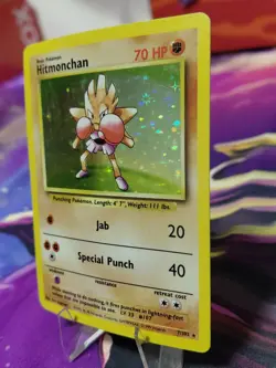 Pokemon TCG Hitmonchan Base Set Holo Unlimited Rare Card 7/102 HEAVY PLAY BEND! - Image 2