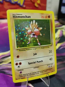 Pokemon TCG Hitmonchan Base Set Holo Unlimited Rare Card 7/102 HEAVY PLAY BEND! - Image 3