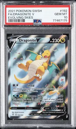 2021 POKEMON SWORD & SHIELD EVOLVING SKIES #192 FULL ART/DRAGONITE V PSA 10 - Image 1