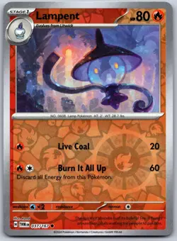 Lampent 037/167 Common Twilight Masquerade Pokemon Reverse Holo Near Mint - Image 1