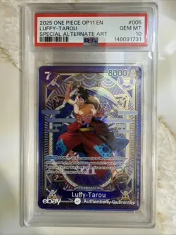 2025 ONE PIECE OP11 #005 A FIST OF DIVINE SPEED LUFFY TAROU SP ALT ART PSA 10 - Image 1