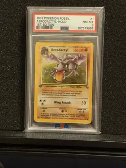 Pokemon TCG Aerodactyl Fossil Holo Rare Card 1/62 First Edition PSA 8 - Image 1