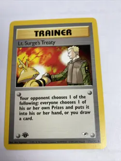 Lt. Surge's Treaty 112/132 1st Edition Gym Heroes Trainer Pokemon Card NM - Image 1