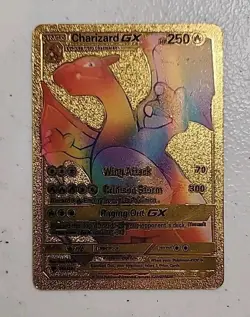 Gold Metal Charizard GX Pokemon Card- Rainbow - Image 1