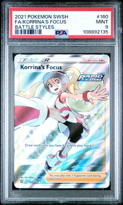 2021 POKEMON SWORD & SHIELD BATTLE STYLES #160 FULL ART/KORRINA'S FOCUS PSA 9 - Image 1