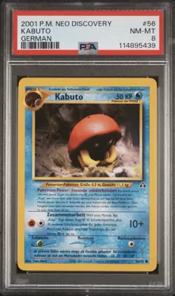2001 Pokemon GERMAN Unlimited Neo Discovery Kabuto 56/75 PSA 8 NM-MT - Image 1