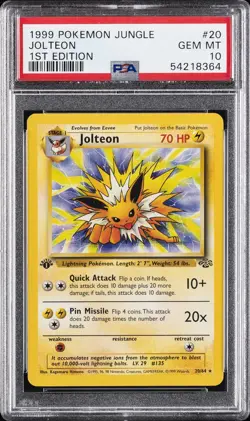 1999 POKEMON JUNGLE 1ST EDITION #20 JOLTEON PSA 10 - Image 1