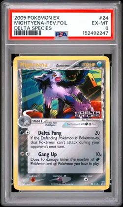 2005 POKEMON EX DELTA SPECIES #24 MIGHTYENA-REVERSE FOIL PSA 6 - Image 1