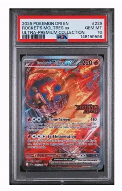 Team Rocket's Moltres ex 229/182 Stamped PSA 10 2025 Pokemon UPC DR Stamp Promo - Image 1