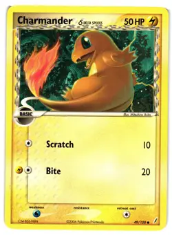 Pokemon TCG Charmander Delta Species 49/100 Regular Crystal Guardians Common NM - Image 1