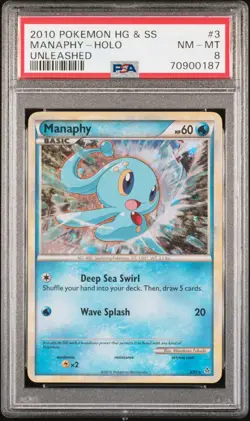 2010 Pokemon Heartgold & Soulsilver Unleashed Manaphy #3 Holo PSA 8 - Image 1