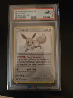 2019 Pokemon Eevee SV41/SV94 PSA 10 Gem Mint Shiny Holo Rare SM Hidden Fates - Image 1