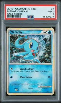 2010 POKEMON HEARTGOLD & SOULSILVER UNLEASHED #3 MANAPHY-HOLO PSA 9 - Image 1