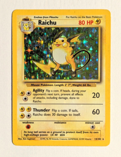 Pokemon TCG Raichu 14 / 102 Unlimited Base Set Holo LP - Image 1