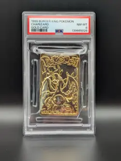 1999 Pokemon Burger King Charizard Gold Card PSA 8 Slab Has Small Crack/Scratch - Image 1