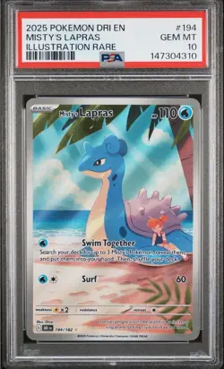 2025 POKEMON DESTINED RIVALS PSA 10 MISTY’S LAPRAS ILLUSTRATION RARE 194 - Image 1