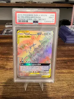 Pokemon TCG 2019 Sun & Moon Hidden Fates Moltres Zapdos & Articuno GX #69 PSA 9 - Image 1