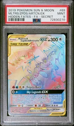 Pokemon TCG 2019 Sun & Moon Hidden Fates Moltres Zapdos & Articuno GX #69 PSA 9 - Image 3