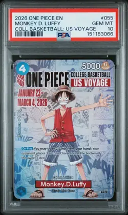 One Piece Monkey D. Luffy College Basketball US Voyage Promo P-055 PSA 10 - Image 1
