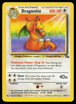 Dragonite 19/62 Unlimited Rare Fossil Pokemon Card - Image 1