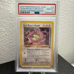 Pokemon 2000 Wotc Promo Team Rocket's Meowth 18 black star Promo PSA 10 - Image 1