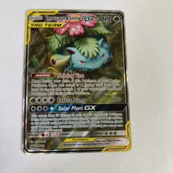 Pokemon TCG Venusaur and Snivy GX SM229 Full Art Tag Team Black Star Promo LP+ - Image 1