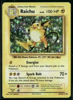 2016 Pokemon XY Evolutions Raichu 36/108 Holo Rare NM - Image 1