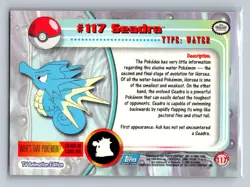 Seadra #117 Topps Trading Cards Series 2 Pokemon Near Mint - Image 2
