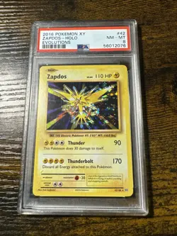 2016 POKEMON XY ZAPDOS-HOLO EVOLUTIONS #42 PSA 8 - Image 1