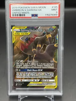 2019 POKEMON SUN & MOON UNIFIED MINDS #125 UMBREON & DARKRAI GX PSA 9 - Image 1