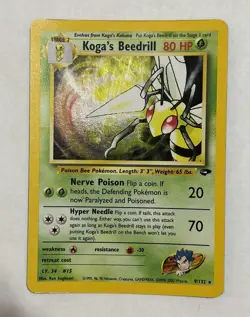 Koga's Beedrill 9/132 Gym Challenge Holo Rare Unlimited English HP 80 Stage 2 - Image 1
