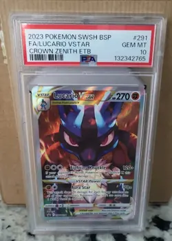 Pokemon 2023 Lucario VSTAR SWSH291 Full Art Crown Zenith ETB Gem Mint PSA 10 - Image 1