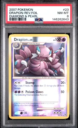 2007 POKEMON DIAMOND & PEARL #23 DRAPION-REVERSE FOIL PSA 8 - Image 1
