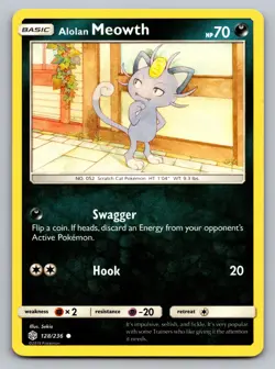 Alolan Meowth 128/236 Common Cosmic Eclipse Pokemon Lightly Played - Image 1