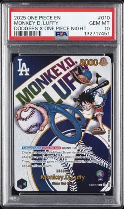 2025 ONE PIECE PROMOS DODGERS X ONE PIECE NIGHT #010 MONKEY D. LUFFY PSA 10 - Image 1