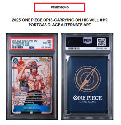 2025 One Piece Portgas D. Ace Secret Rare Alt Art #OP13-119 PSA 10 GEM MINT - Image 1