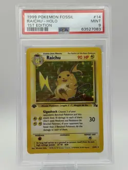 1999 Pokemon Raichu 14/62 Fossil Holo 1st Edition PSA 9 - Image 1