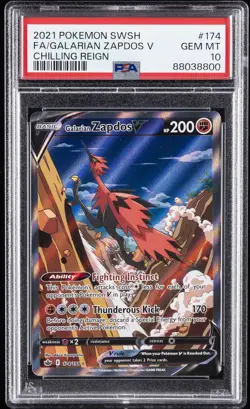 2021 POKEMON SWORD & SHIELD CHILLING REIGN FULL ART/GALARIAN ZAPDOS V PSA 10 - Image 1