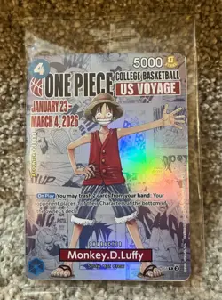 Monkey.D.Luffy -College Basketball US Voyage P-055 One Piece Card- SEALED - Image 1