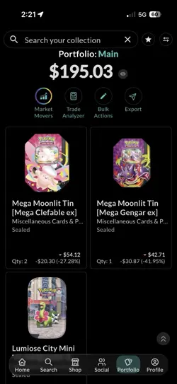Pokemon 5 Tin Lot Mega Moonlit Tin & Lumiose City Mini Tin Gengar Clefable - Image 2